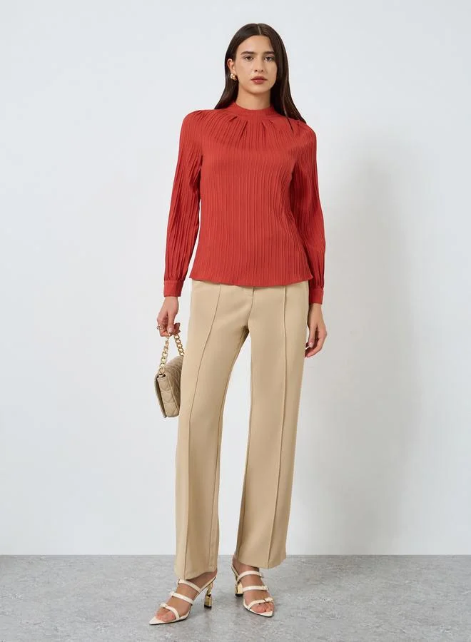 Take Two Textured Pleated Puff Sleeve Top